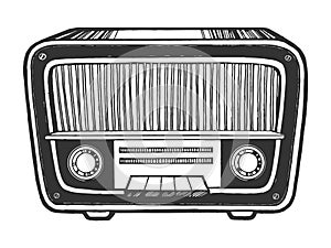 Old radio receiver device sketch engraving vector