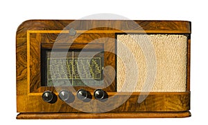Old radio receiver in luxury wood box