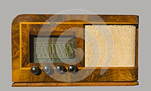 Old radio receiver in luxury wood box