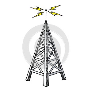 Old radio tower color sketch engraving vector