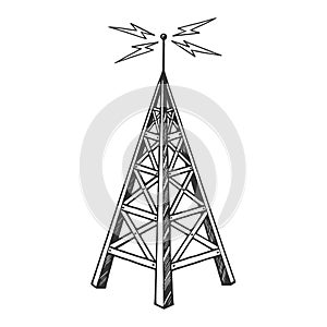 Old radio tower sketch engraving vector