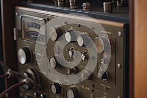 Old radio transmitter and receiver details, closeup view