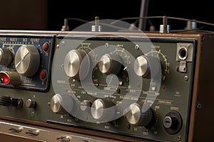 Old radio transmitter and receiver details, closeup view