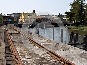 Old rail tracks run along the Petaluma River