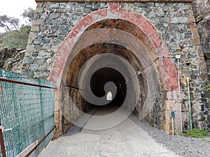 Old railroad abandoned tunnel between Varazze and cogoleto Liguria Italy
