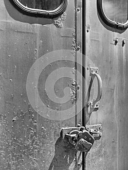 Old railroad car door, black and white