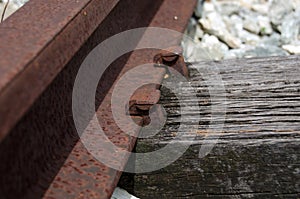 Old Railroad focus on pin , Vintage train track