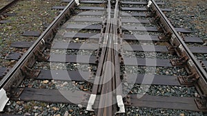 Old railroad track switching outdoors rails way the road