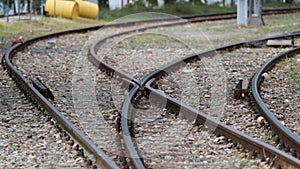 Old railroad tracks with bend to the right