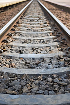 Old railroad tracks at railway station