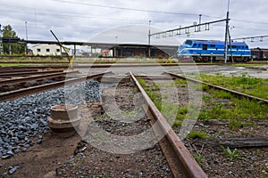 Old railroad and train in VÃ¤rnamo, Sweden