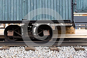 Old railroad train wagon on cart