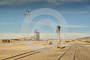 Old railroads at the desert at South of Bolivia.