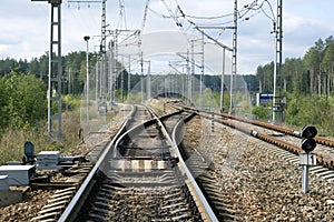 Old rails in landscape. Rails ina the land.