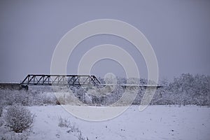 An old railway bridge abandoned in the winter season