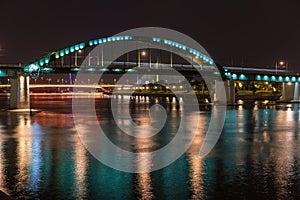 Old railway bridge in Belgrade at night