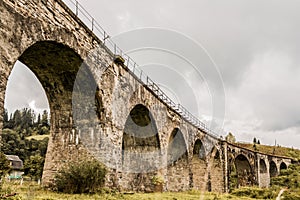 Old railway bridge in Carpathian mountains