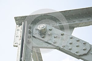 The old railway bridge. Steel structure truss assembly. Built in the middle of the 20th century