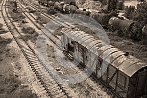 Old railway cisterns, wagon, lines