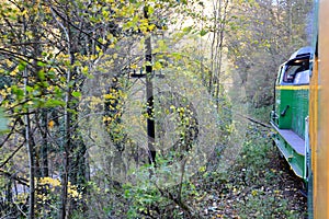 Old Railway Oravita-Anina in Banat. Typical landscape in the forests of Transylvania, Romania. Autumn view.