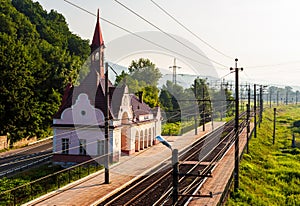 Old railway station at sunrise