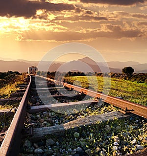 Old railway at the sunset