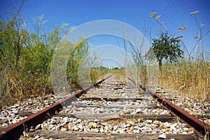 Old railway track in the plain.