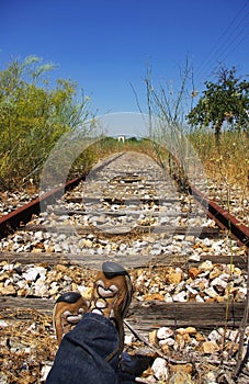 Old railway track in the plain.