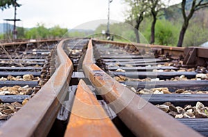 Old railway tracks at a junction