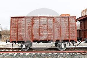 Old railway wooden car of the era steam locomotives