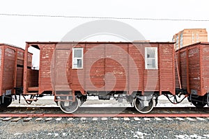 Old railway wooden car of the era steam locomotives