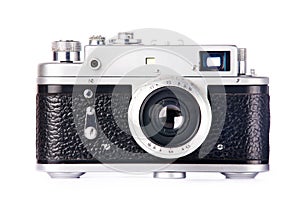 Old retro rangefinder camera isolated white