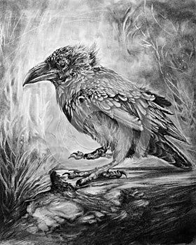 Old Raven or Crow graphite drawing