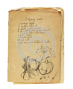 Old recipe book isolated