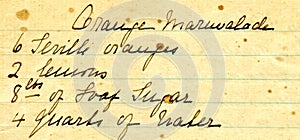 Old recipe handwriting detail