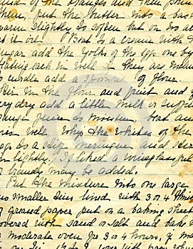 Old recipe handwriting detail