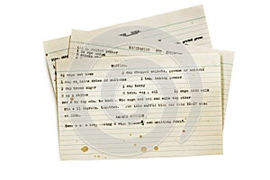 Old Recipes Typed on Index Cards Isolated