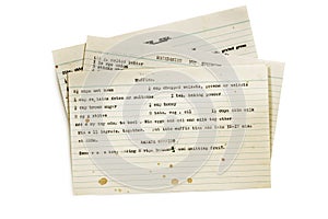 Old Recipes Typed on Index Cards Isolated photo