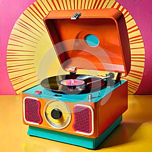 Old record player turntable phonograph retro vinyl music popart