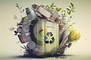 Old Recycle Bin Overflowing with Trash -Generative AI