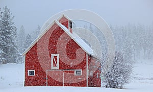 Old red barn on a ranch or farm in Western Montana