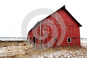 Old Red Barn on a Snowy Day in Illinois