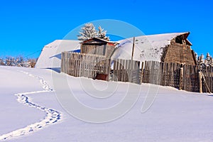 Old Red Barn in Winter