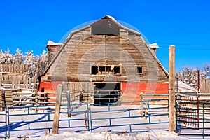 Old Red Barn in Winter