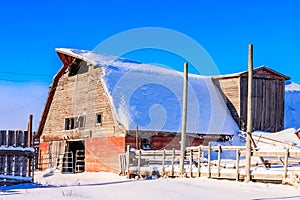 Old Red Barn in Winter