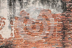 Old red Brick and cement dru Wall Texture background image. Grunge Red Stonewall Background