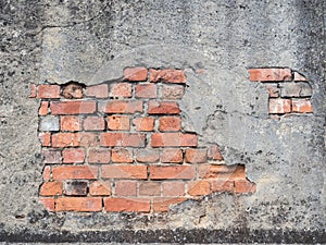 Old red brick and cement wall texture background