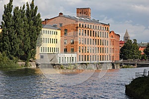Old red brick factory. Industrial landscape. Norrkoping. Sweden