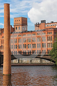 Old red brick factory. Industrial landscape. Norrkoping. Sweden