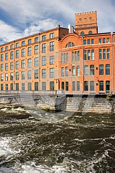 Old red brick factory. Industrial landscape. Norrkoping. Sweden